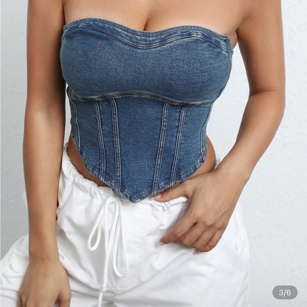 SHEIN Navy Denim Corset Top